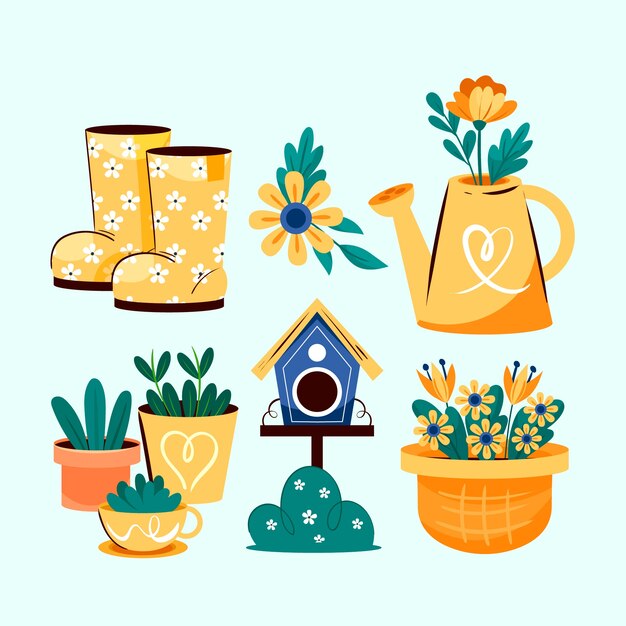 Colección de elementos de diseño de primavera plana.
