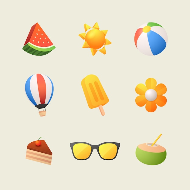 Colección de elementos de diseño realistas para el verano.