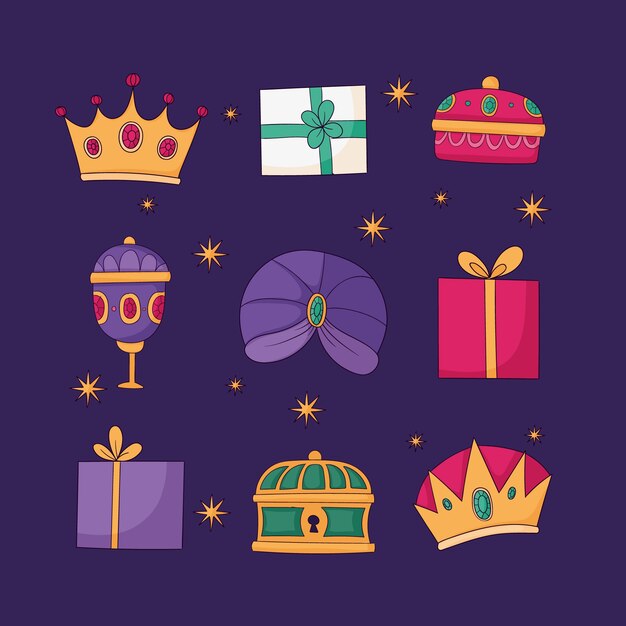 Colección de elementos de diseño de reyes magos dibujados a mano