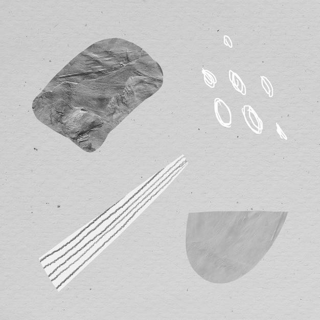 Colección de elementos de diseño de trazos de garabatos y texturas de piedra gris