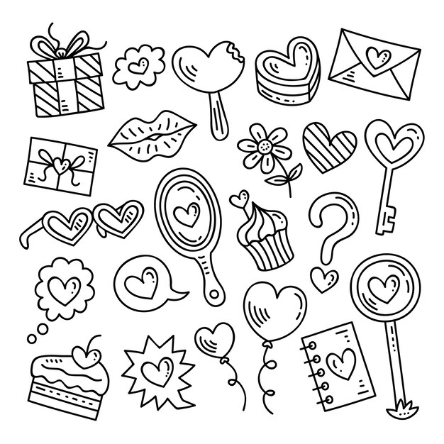 Colección de elementos Doodle de San Valentín
