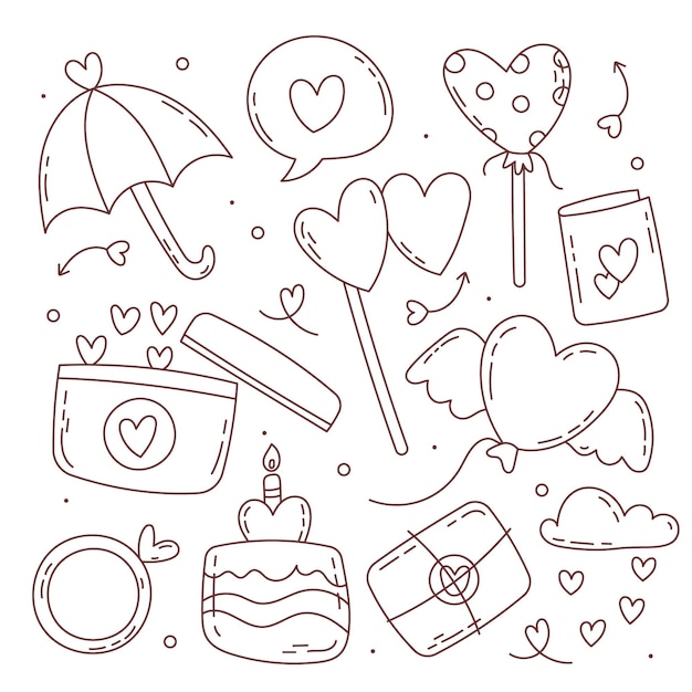 Colección de elementos de doodle de san valentín