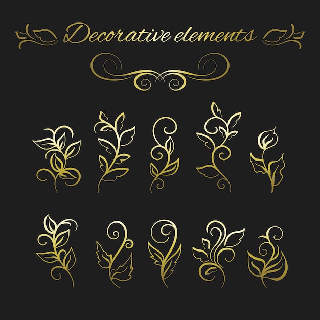 colección de elementos dorados decorativos