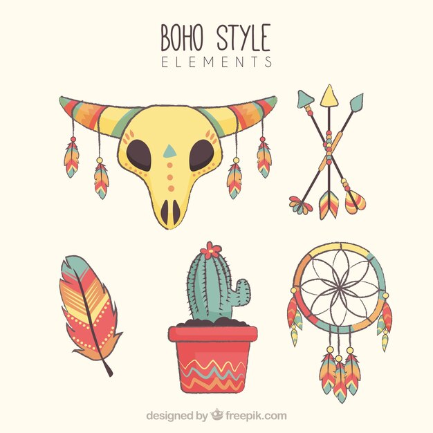 Colección de elementos de estilo boho dibujados a mano