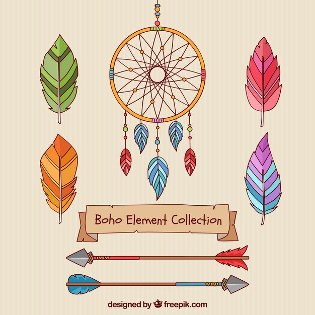 Colección de elementos de estilo boho dibujados a mano