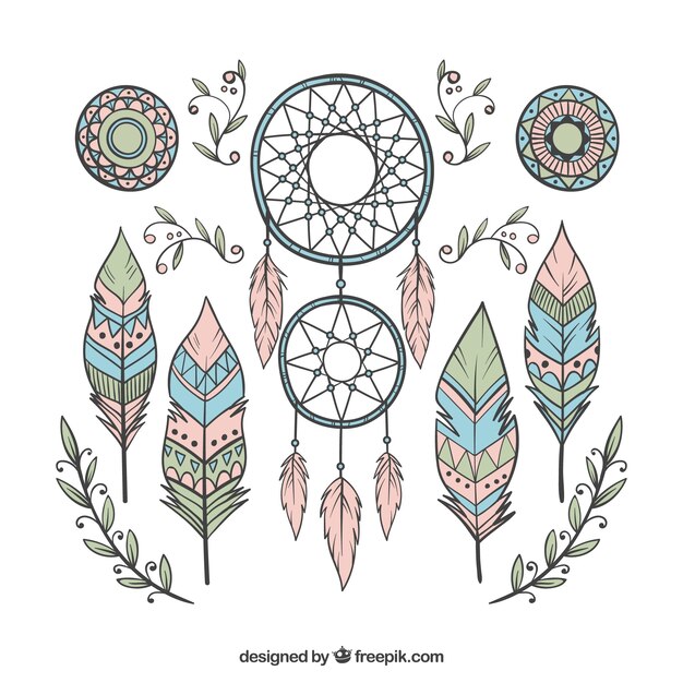 Colección de elementos de estilo boho dibujados a mano