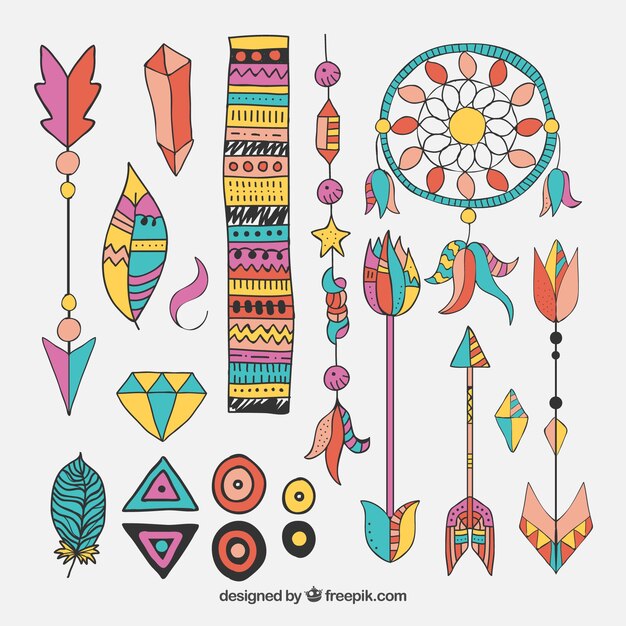 Colección de elementos de estilo boho dibujados a mano