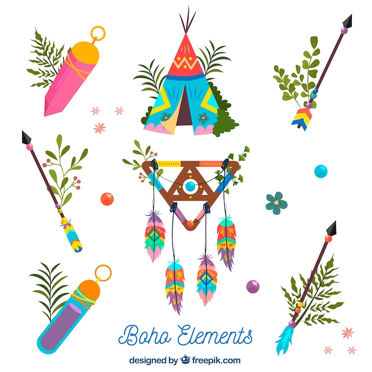 Vector gratuito colección de elementos de estilo boho dibujados a mano