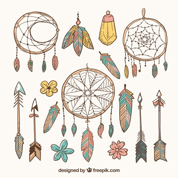 Colección de elementos de estilo boho dibujados a mano