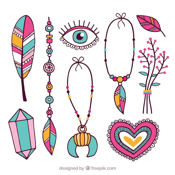 Vector gratuito colección de elementos de estilo boho dibujados a mano