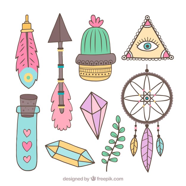 Colección de elementos de estilo boho dibujados a mano
