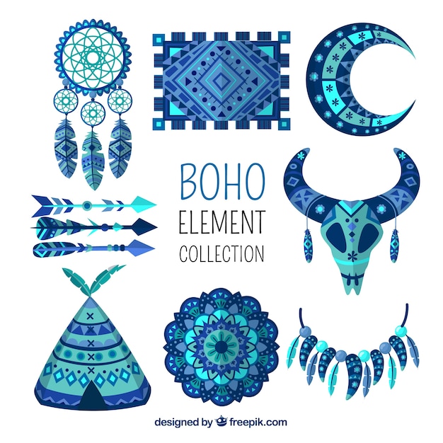 Colección de elementos de estilo boho con diseño plano