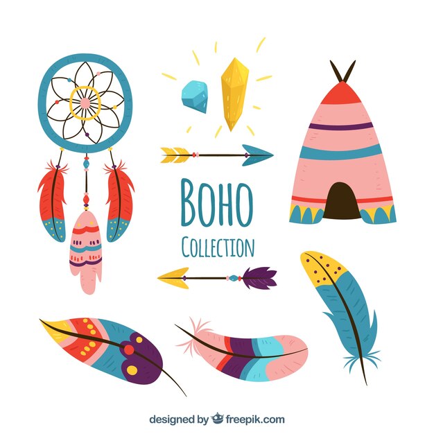 Colección de elementos de estilo boho con diseño plano