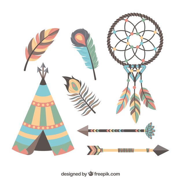 Colección de elementos de estilo boho con diseño plano