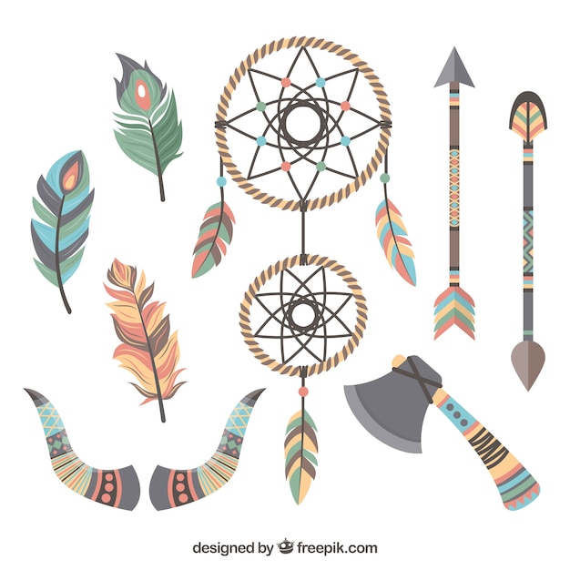 Vector gratuito colección de elementos de estilo boho con diseño plano