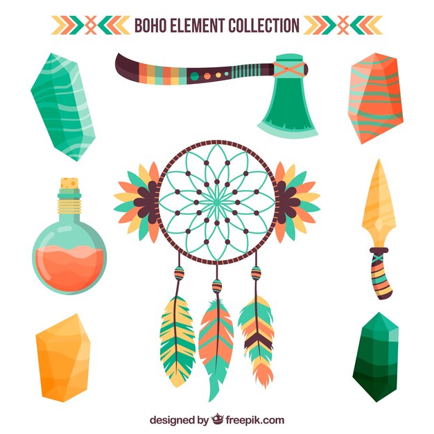 Vector gratuito colección de elementos de estilo boho con diseño plano