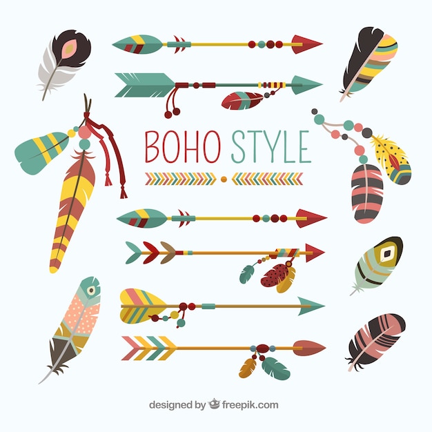 Vector gratuito colección de elementos de estilo boho con diseño plano