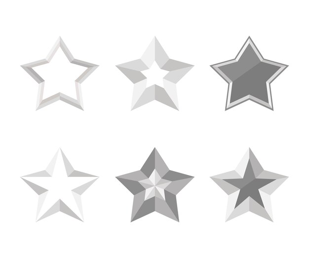 Colección de elementos de estrellas plateadas de diseño plano