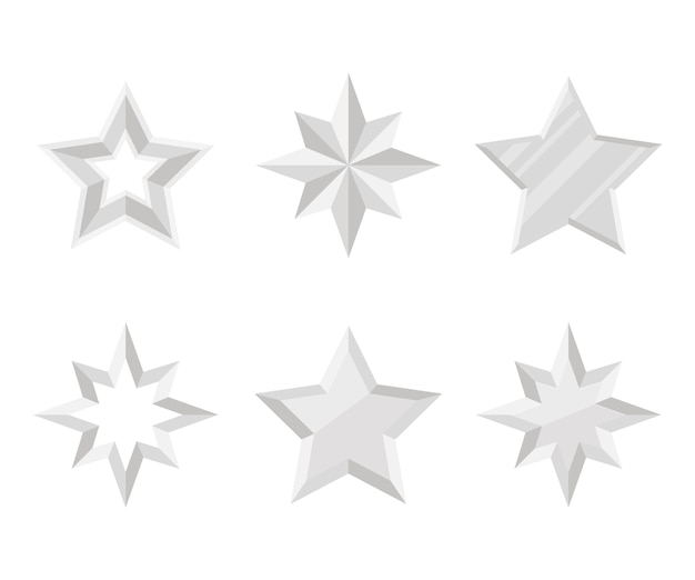 Colección de elementos de estrellas plateadas de diseño plano