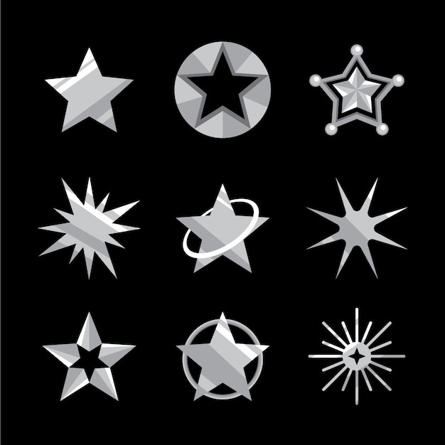 Colección de elementos de estrellas plateadas de diseño plano