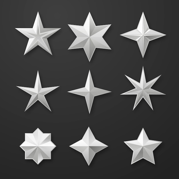 Colección de elementos de estrellas plateadas realistas
