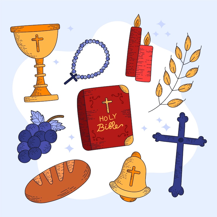 Vector gratuito colección elementos de eucaristía dibujados a mano