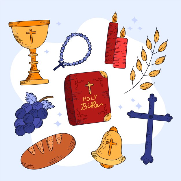 Colección elementos de eucaristía dibujados a mano