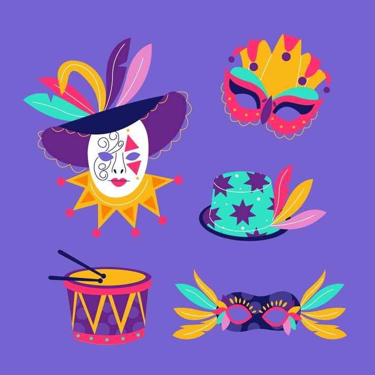 Vector gratuito colección de elementos del festival flat mardi gras