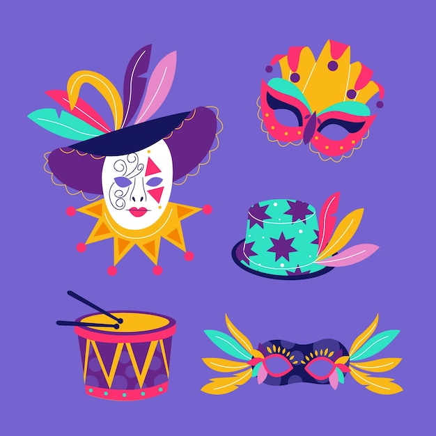 Colección de elementos del festival flat mardi gras