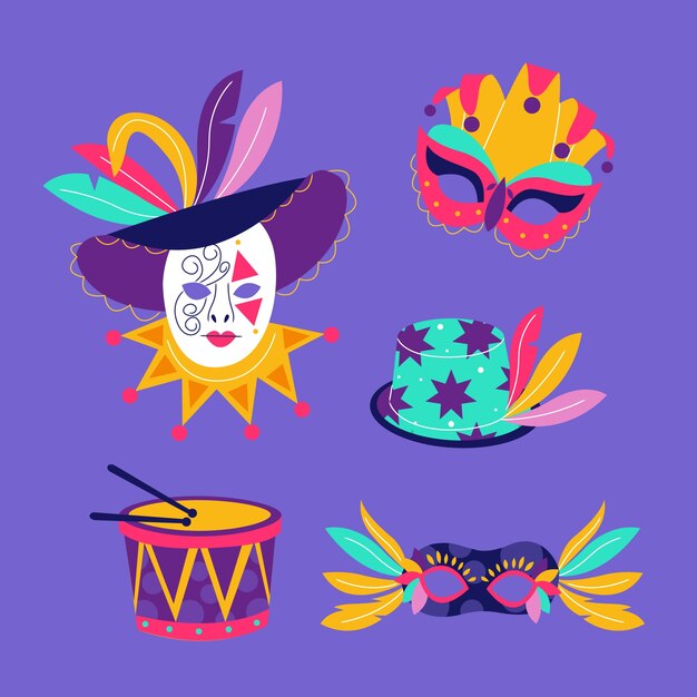 Colección de elementos del festival flat mardi gras