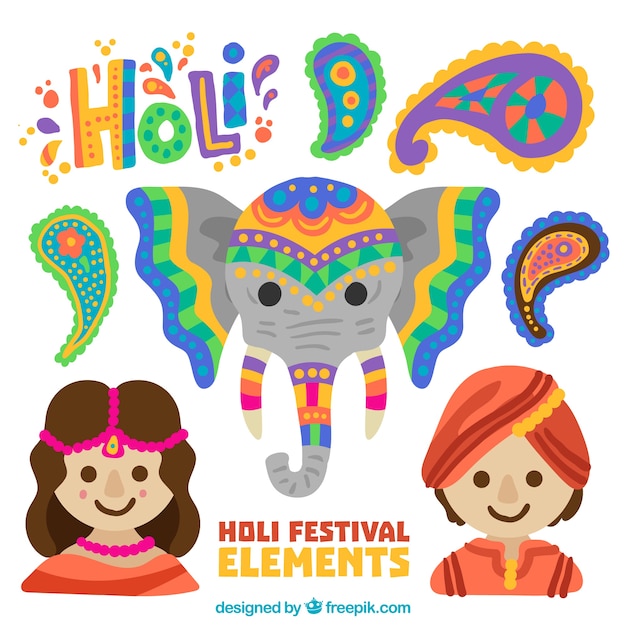 Colección de elementos del festival de holi