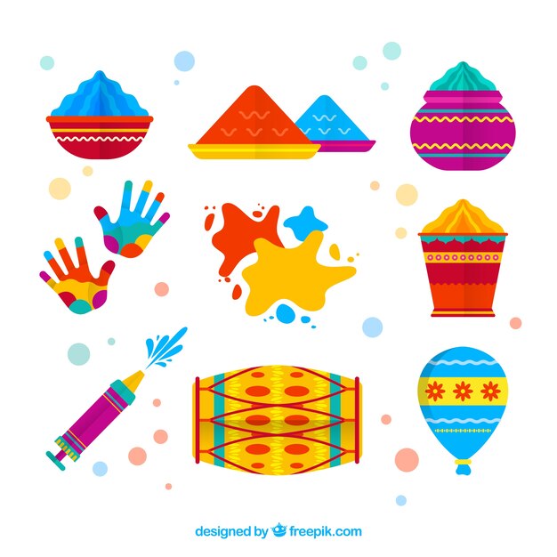 Colección de elementos del festival holi