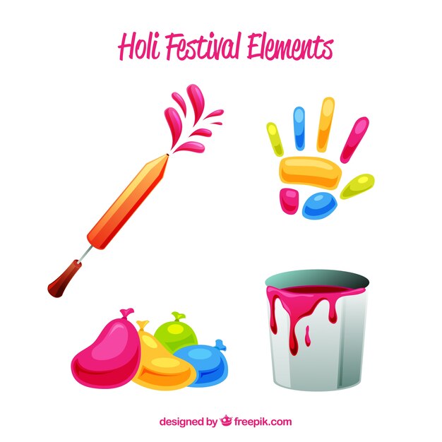 Colección de elementos del festival holi