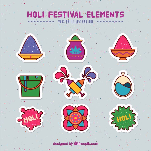 Colección de elementos del festival holi