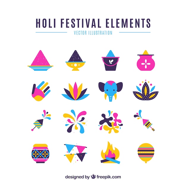 Vector gratuito colección de elementos del festival holi