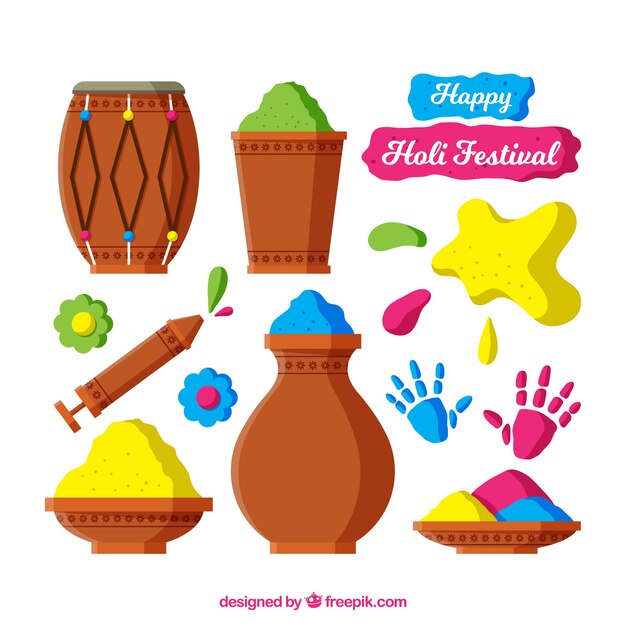 Colección de elementos del festival holi