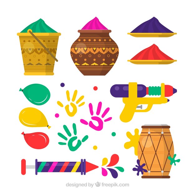 Colección de elementos del festival holi