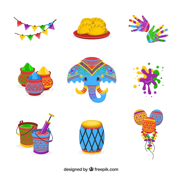 Colección de elementos del festival holi