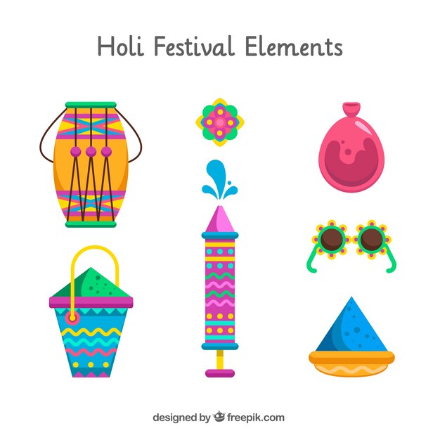 Colección de elementos del festival holi