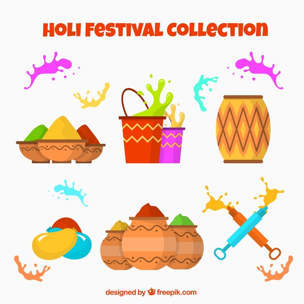 Colección de elementos del festival holi
