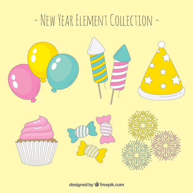 Colección de elementos de fiesta de año nuevo en colores claros