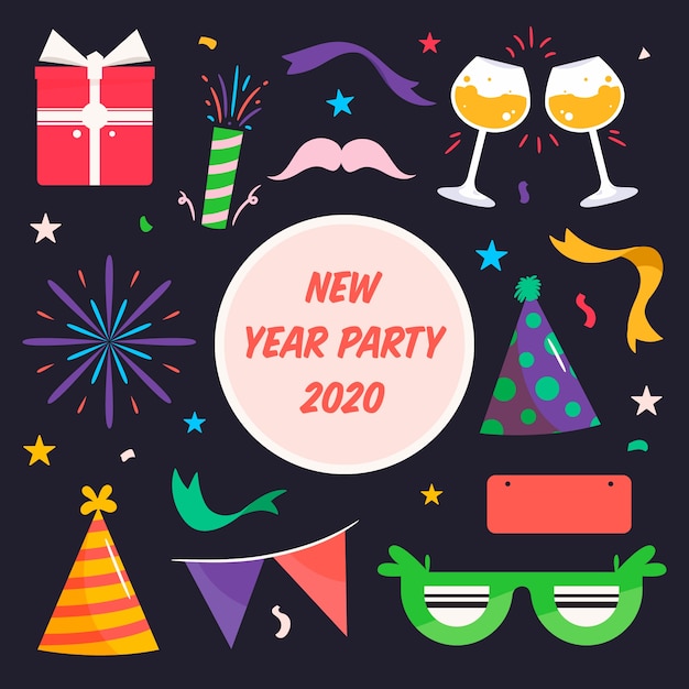 Vector gratuito colección de elementos de fiesta de año nuevo de diseño plano