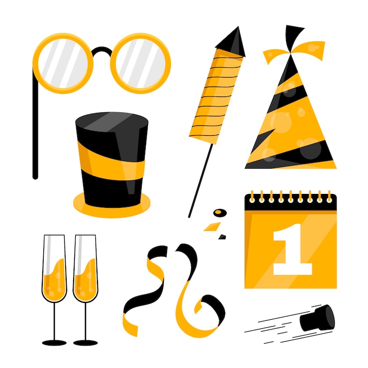 Vector gratuito colección de elementos de fiesta de año nuevo de diseño plano