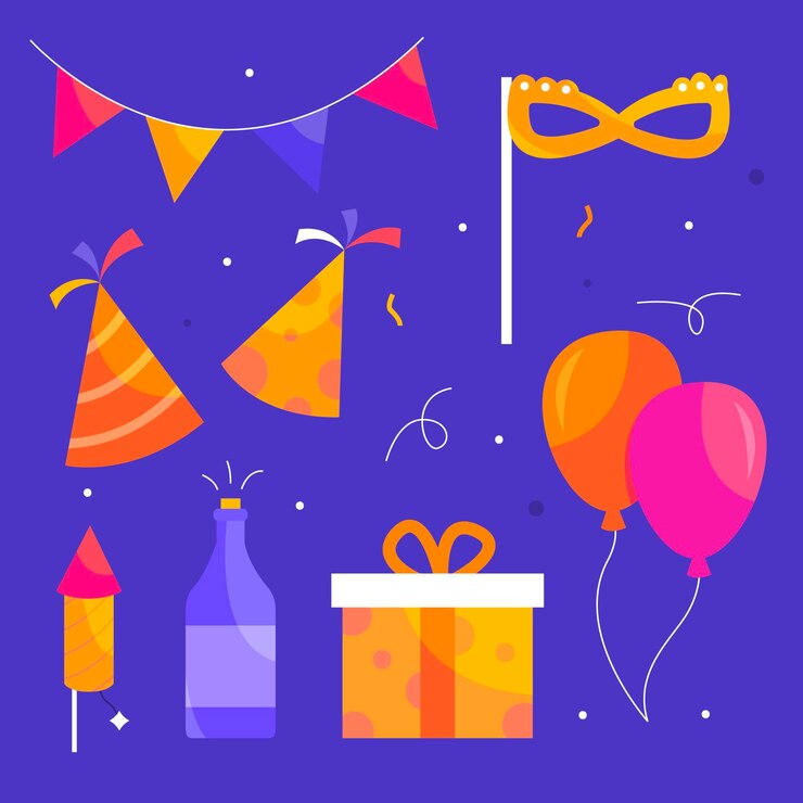 Vector gratuito colección de elementos de fiesta de año nuevo de diseño plano