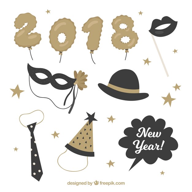 Colección de elementos de fiesta de año nuevo en marrón y negro