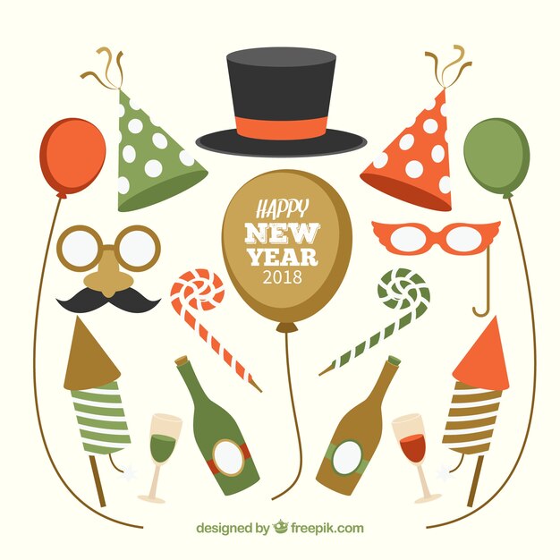 Colección de elementos de fiesta de año nuevo vintage y retro