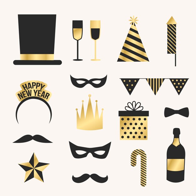 Colección de elementos de fiesta de año nuevo vintage