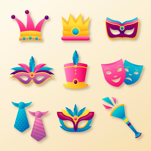 Colección de elementos de fiesta de carnaval degradados