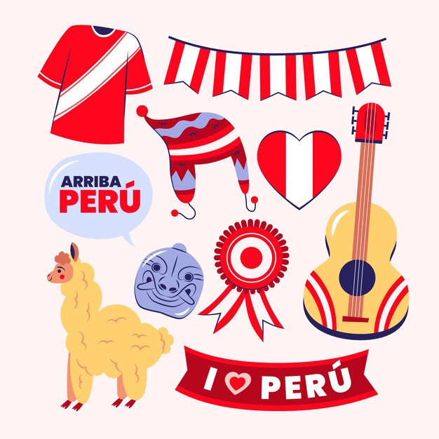 Colección elementos fiestas patrias dibujados a mano
