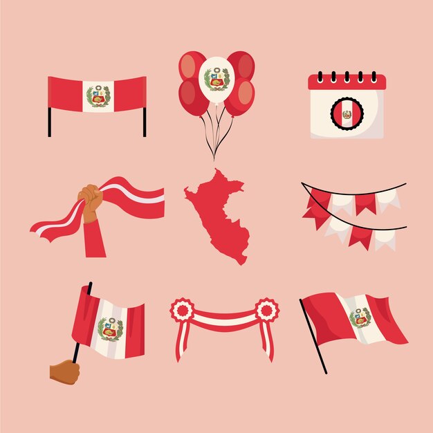 Colección de elementos de fiestas patrias de diseño plano